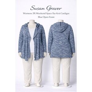 Susan Graver Womens 3X Weekend Space Dye Knit Cardigan Blue Open Front A297149